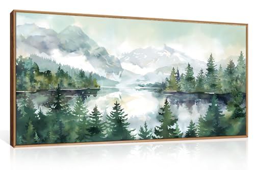 Watercolor Mountain Forest Framed Canvas Wall Art Set