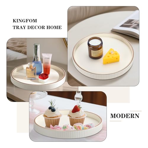 Round PU Leather Decorative Tray with Gold Trim