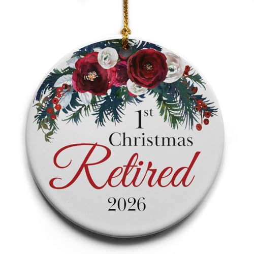 1st Retired Christmas Ceramic Christmas Tree Ornament Collectible Holiday Keepsake 2.875" Round Ornament in Decorative Gift Box with Bow