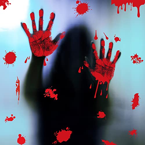 4 Pcs Bloody Handprint Clings Horror PVC Stickers Decals (4 Count)