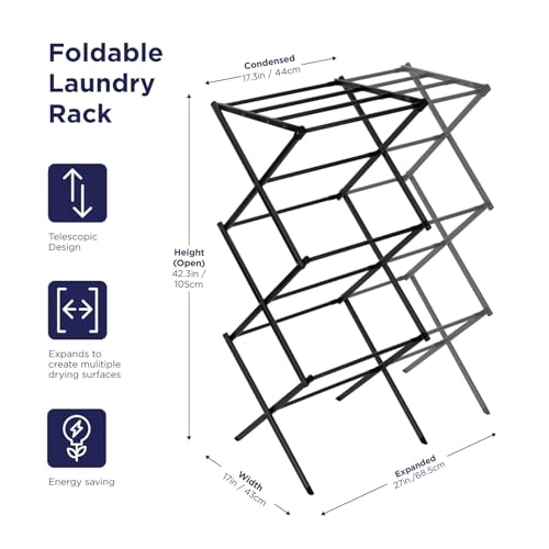 3 Tier Expandable Collapsing Foldable Laundry Rack for Air Drying Clothing