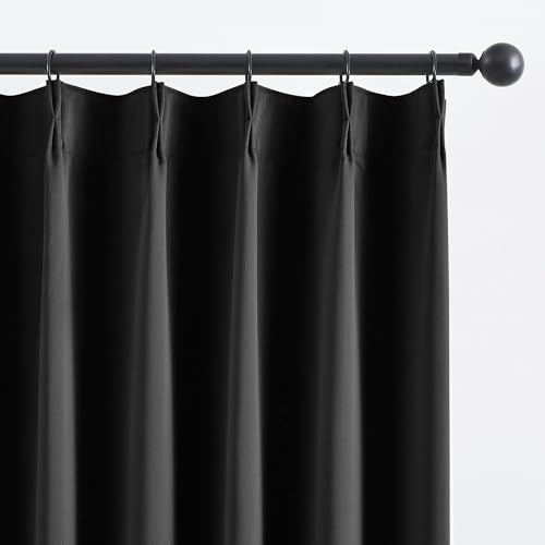 Black Pinch Pleat Blackout Curtains 120 Inches Long for Living Room 2 Panels