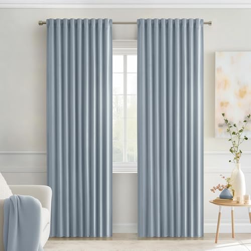 Light Blue Back Tab Blackout Curtains 52x90 Inch Long 2 Panels Set (2 Count)