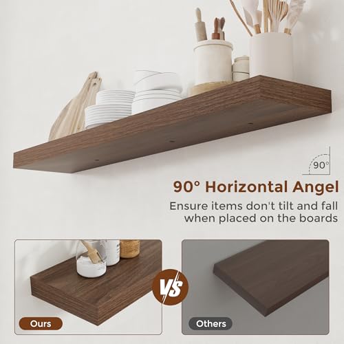 48 Inch Floating Shelves for Wall 8 Inch Deep Walnut Shelves Set of 2 (2 Count)