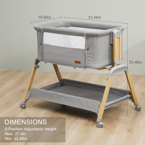 3-in-1 Baby Bassinet, Bedside Sleeper, Rocking Mode, Wheels, Grey