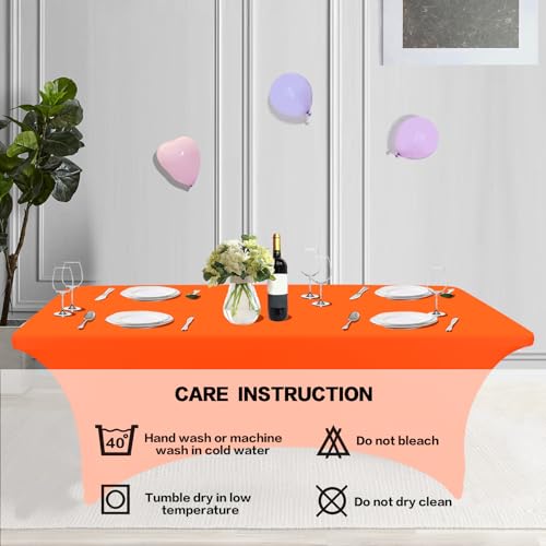 2 Pack 8FT Table Cloth for Rectangular Spandex Orange Table Cover (2 Count)