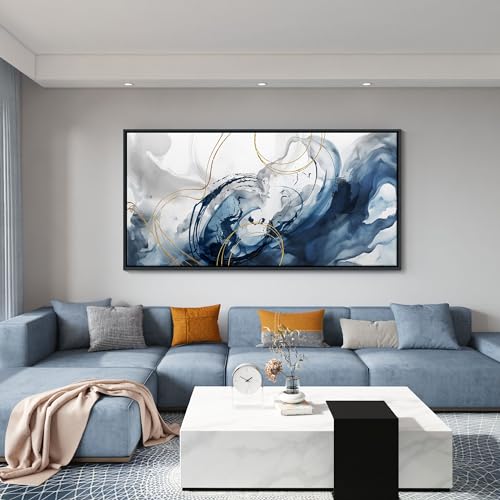 Large Framed Canvas Art Wall Art Blue Abstract Wall Decor Modern Home Decor Office Wall Decor Home Decorations for Living Room Minimalist Bedroom Artwork 29×58in
