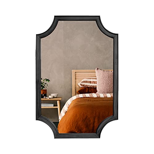 20" x 30" Full Scalloped Corners Arch Rectangle Wall Mirror with Wood Frame for Entryway