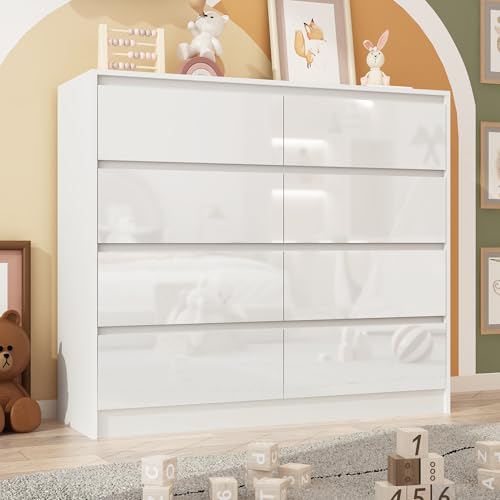 White Malm High Gloss Dresser for Bedroom