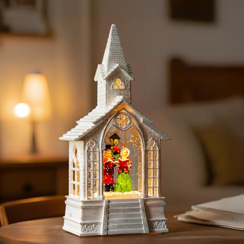 Christmas Snow Globe Lantern Musical Carolers Lighted Water Church