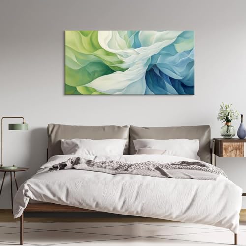 Abstract Lines Wall Art for Living Room Canvas Prints Aqua Turquoise Blue Green Artwork Paintings Decor Bedroom Office Girl Woman