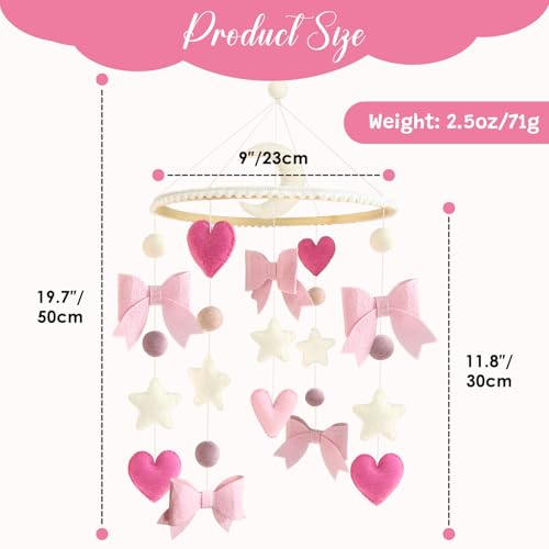 Baby Mobile for Crib Pink Bow Baby Crib Mobile for Girls