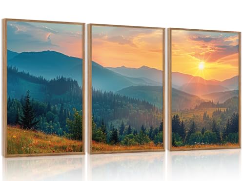 3 Pcs Mountain Sunset Framed Canvas Wall Art 16x24 Inch