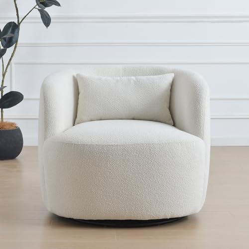 34" W Sherpa Swivel Barrel Accent Chair with Pillow