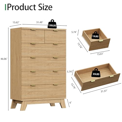 Fluted Dresser for Bedroom with 6 Drawers