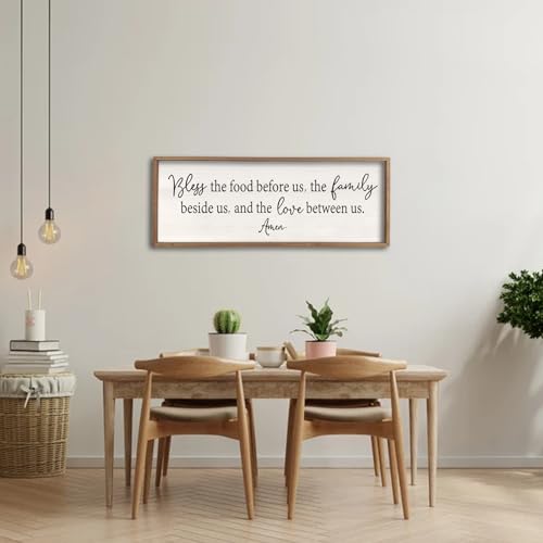Dining Room Sign Wall Decor Bless the Food Before Us 40"X15" Wood White