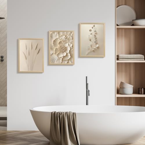 Wood Framed Neutral Beige Botanical Wall Art Set of 3 (3 Count)