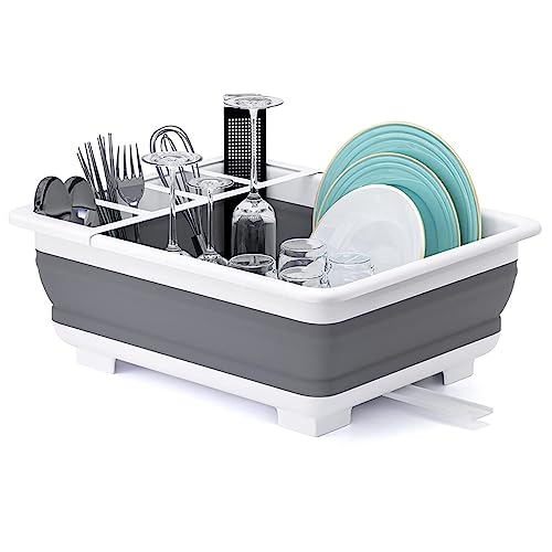 Collapsible Dish Drying Rack Portable Dinnerware Drainer Organizer for Kitchen RV Campers Travel Trailer Space Saving Kitchen Storage Tray
