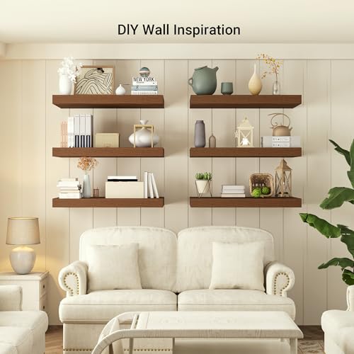 72 x 12 Deep Floating Shelves Wall Mounted Set of 1 Walnut