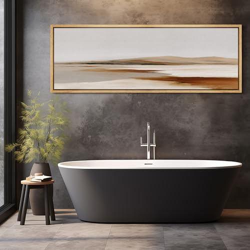 Large Framed Canvas Print Wall Art Neutral Earth Tone Desert Landscape Minimalist Terracotta and Grey Long Retro Fine Art Illustrations Decorative Colorful for Bedroom