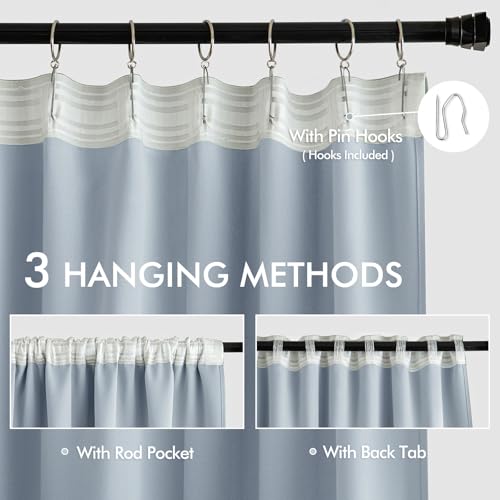 Light Blue Back Tab Blackout Curtains 52x108 Inch Long 2 Panels Set (2 Count)