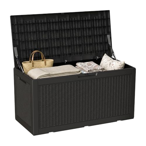 100 Gallon Outdoor Storage Box Waterproof Lockable Deck Box for Patio Black (426.8106 Ounce)
