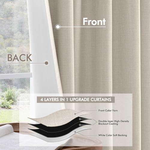 100% Blackout Back Tab Pleat Linen Curtains 50" Wx108 L (2 Count)