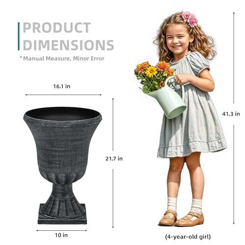 Autodaya 22" Handmade Washed Black Urn Planters Set of 2 Plastic Pots (2 Count)