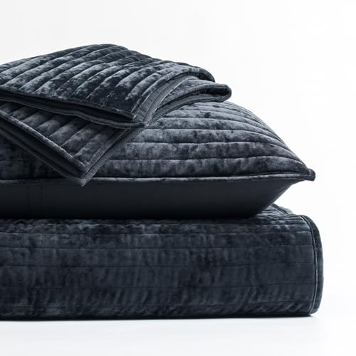 Stripe Channel Luxury Velvet Quilt Set Queen Size