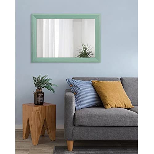 Wood Framed Mirror Rectangle Modern Farmhouse Wall Mirrors Decor Large 26"x18" for Bedroom Living Room Bathroom Green