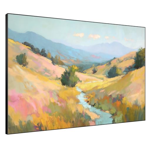 36"x46" Extra Large Framed Wall Art Golden Valley Light Landscape Illustration for Home Living Room Bedroom Decor