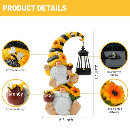 Solar Bee Garden Gnomes with LED Lantern
