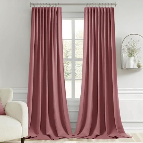 Dusty Rose Back Tab Blackout Curtains 52x108 Inch Long 2 Panels Set
