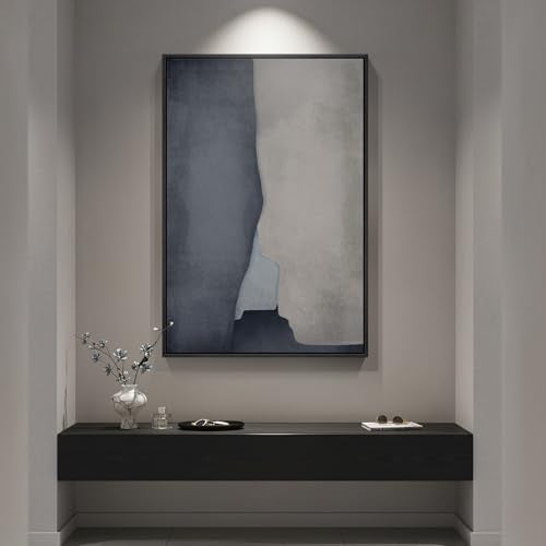 Large Framed Blue Gray Modern Abstract Wall Art