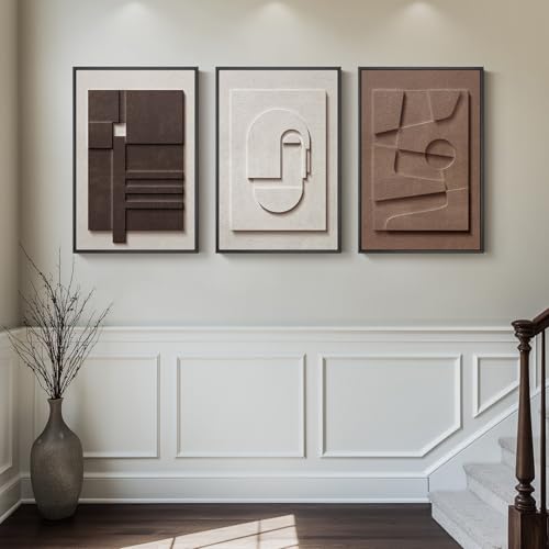 Large 3D Textured Framed Neutral Abstract Wall Art Set (3 Count)