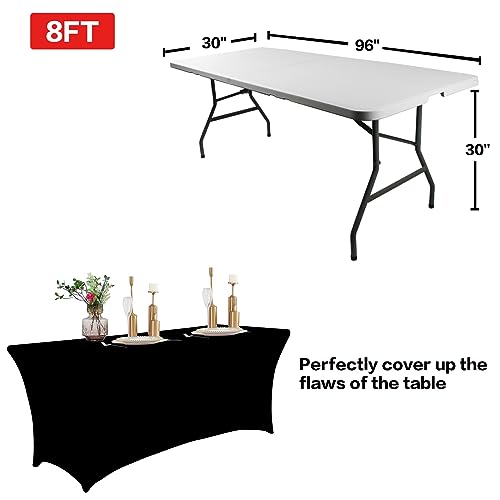 8FT Black Table Cloth for Rectangular Spandex Table Cover