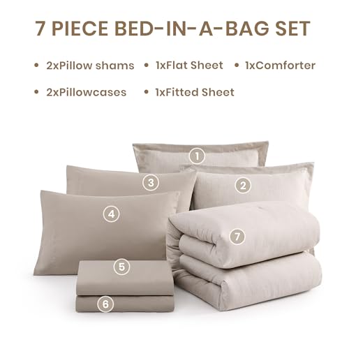 Full Size Comforter Set 7 Pieces Oatmeal Beige Bed in a Bag