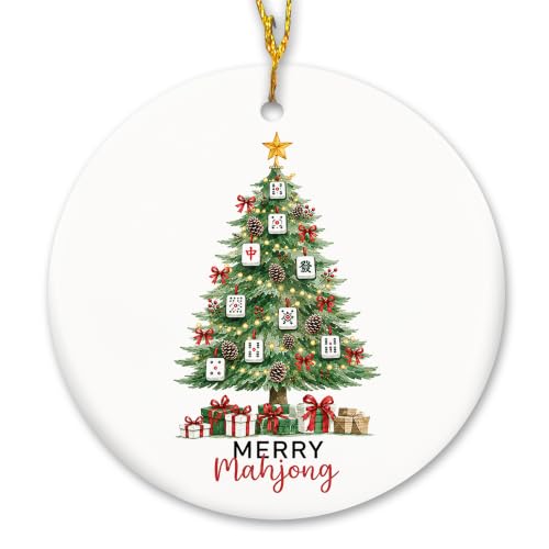 Pinecone Rustic Mahjong Christmas Tree Ceramic Ornament Gifts