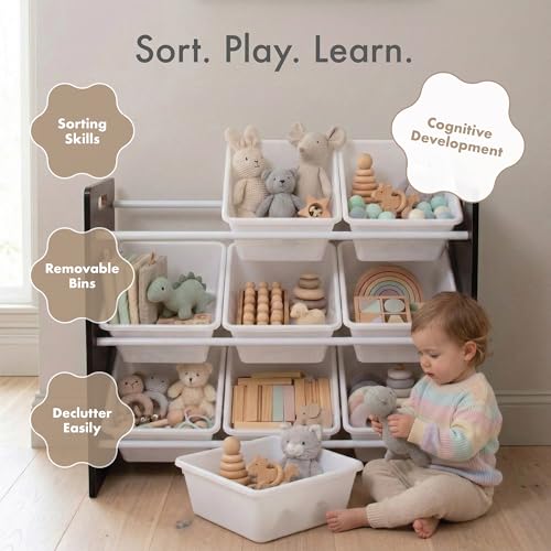 Toy Storage Organizer with 9 Removable Storage Bins for Kids Playroom