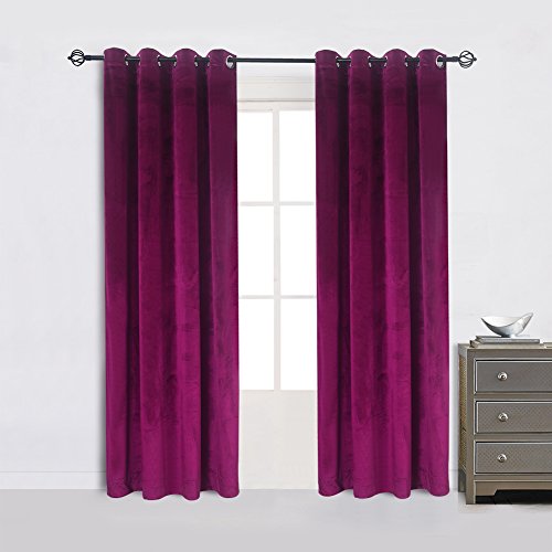 Super Soft Luxury Velvet Texture Curtains Fushcia Room Darkening Blackout Curtain Panel Drapes Drapery 52 inch Wide by 96 inch Length with Grommet Fushcia Set of 2