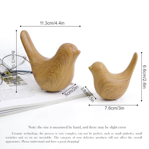 Wood Look Ceramic Birds Statues Home Decor Modern Style Decorative Ornaments for Living Room (2 Count)