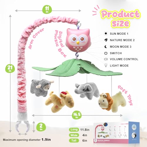 Baby Crib Mobile with Music Lights Projector and Remote Control Pink