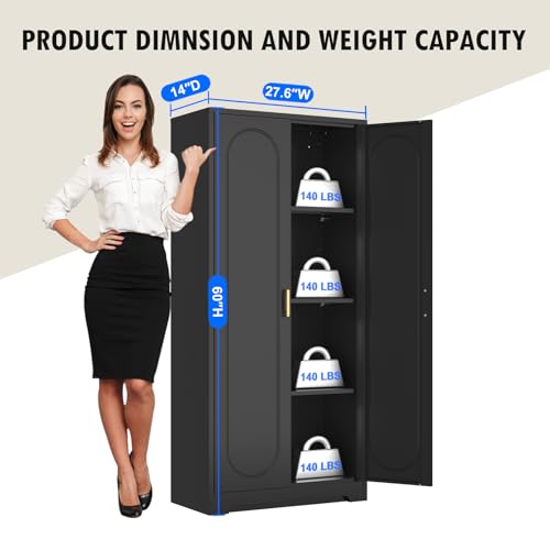 60" Black Metal Kitchen Pantry Storage Cabinet with Doors and Shelves