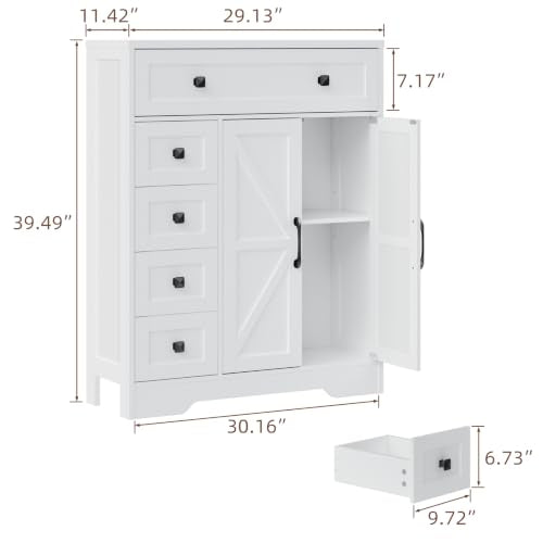 Farmhouse Storage Cabinet with 2 Doors and 5 Drawers