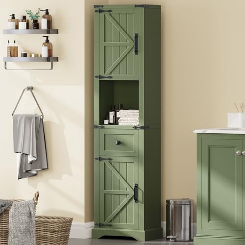 66" Tall Farmhouse Bathroom Storage Cabinet with Barn Doors