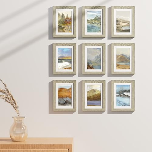 5x7 Picture Frames Set of 9 for Wall Mount or Tabletop (9 Count)
