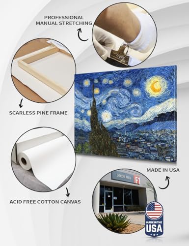 Starry Night Vincent Van Gogh Art Reproduction. Giclee Canvas Prints Wall Art for Home Decor. 20x16
