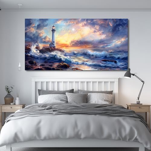 Large Canvas Wall Art For Bedroom Wall Decor For Living Room Modern Office Wall Decor Seaside Scenery Lighthouse Mountain Pictures Printed Artwork Restaurant Home Decor Aesthetics 30"X60"