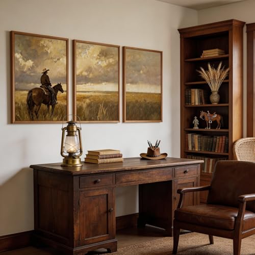 3 Pcs Western Cowboy Framed Wall Art 24x36 Inch