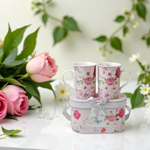 Elegant Bone China Two Coffee Mugs set in floral design (2 Count)